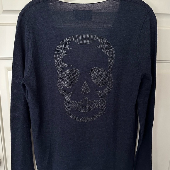 ZADIG & VOLTAIRE Navy/Black Nofsa Merino Wool Skull Sweater NWOT - Picture 3 of 7